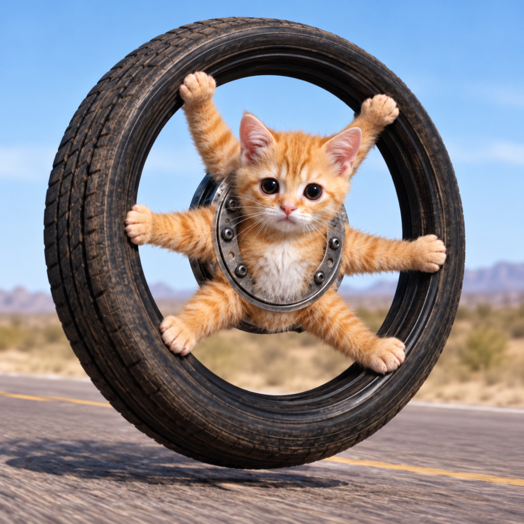WheelGato kitten inside a tire